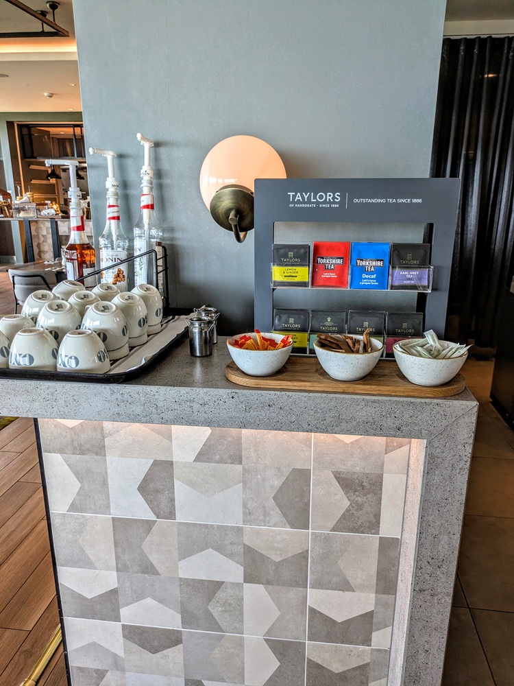 Hilton Woking, England breakfast - Tea options & syrups for coffee