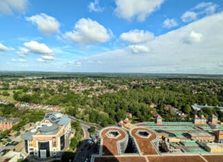 Hilton Woking, England breakfast - View from OXBO restaurant