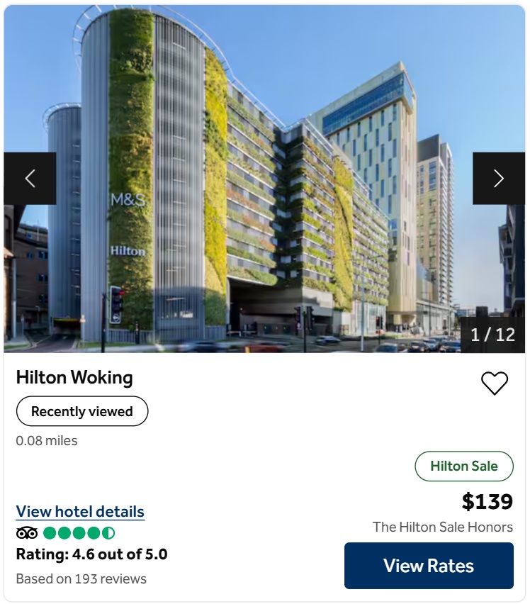 Hilton Woking pricing when booking directly