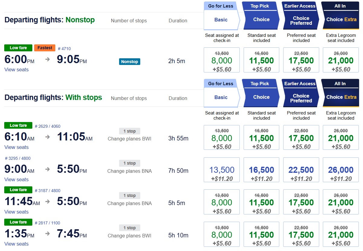 Southwest promo code FLYWOW MDW-ORF award pricing