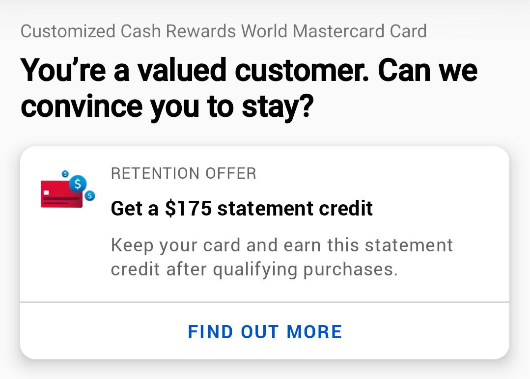 Bank of America Customized Cash Card retention offer