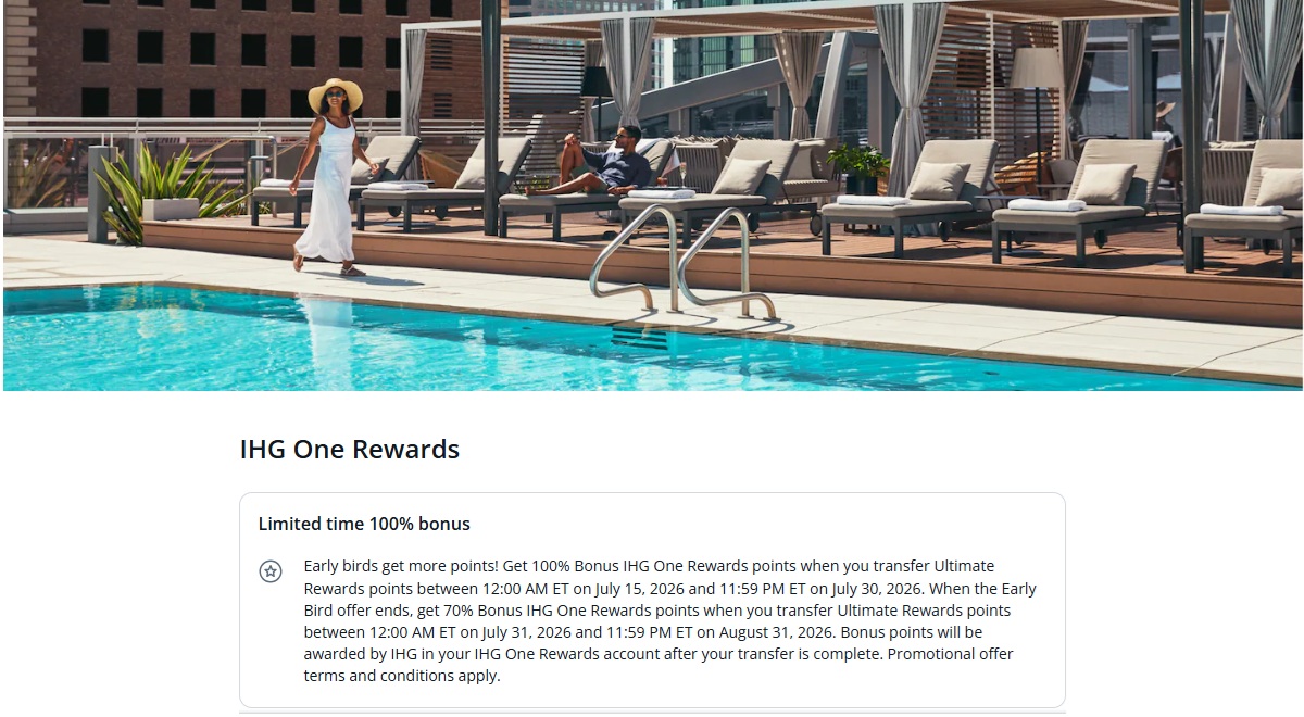 Chase IHG transfer bonus 100% 70%