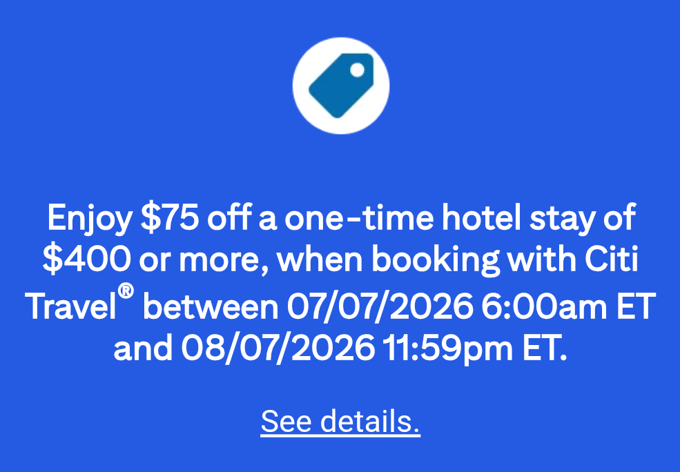 Citi Travel promo: Get $75 off $400+ hotel stay, stack with other hotel credits