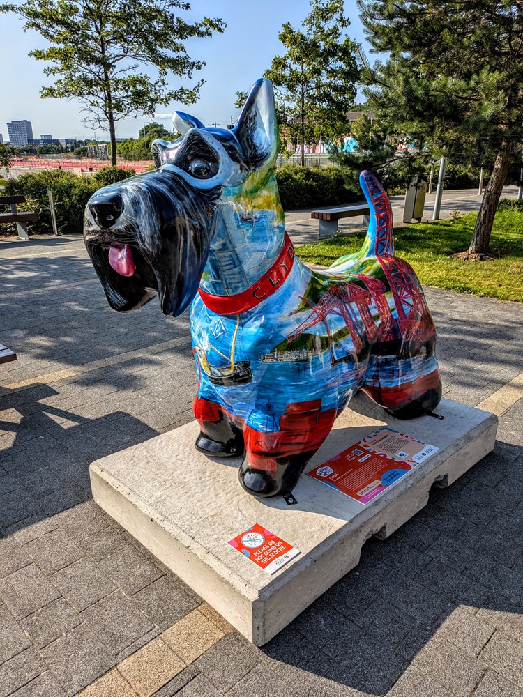 Clyde - one of the Scotties in the City outside The Clydesdale Distillery