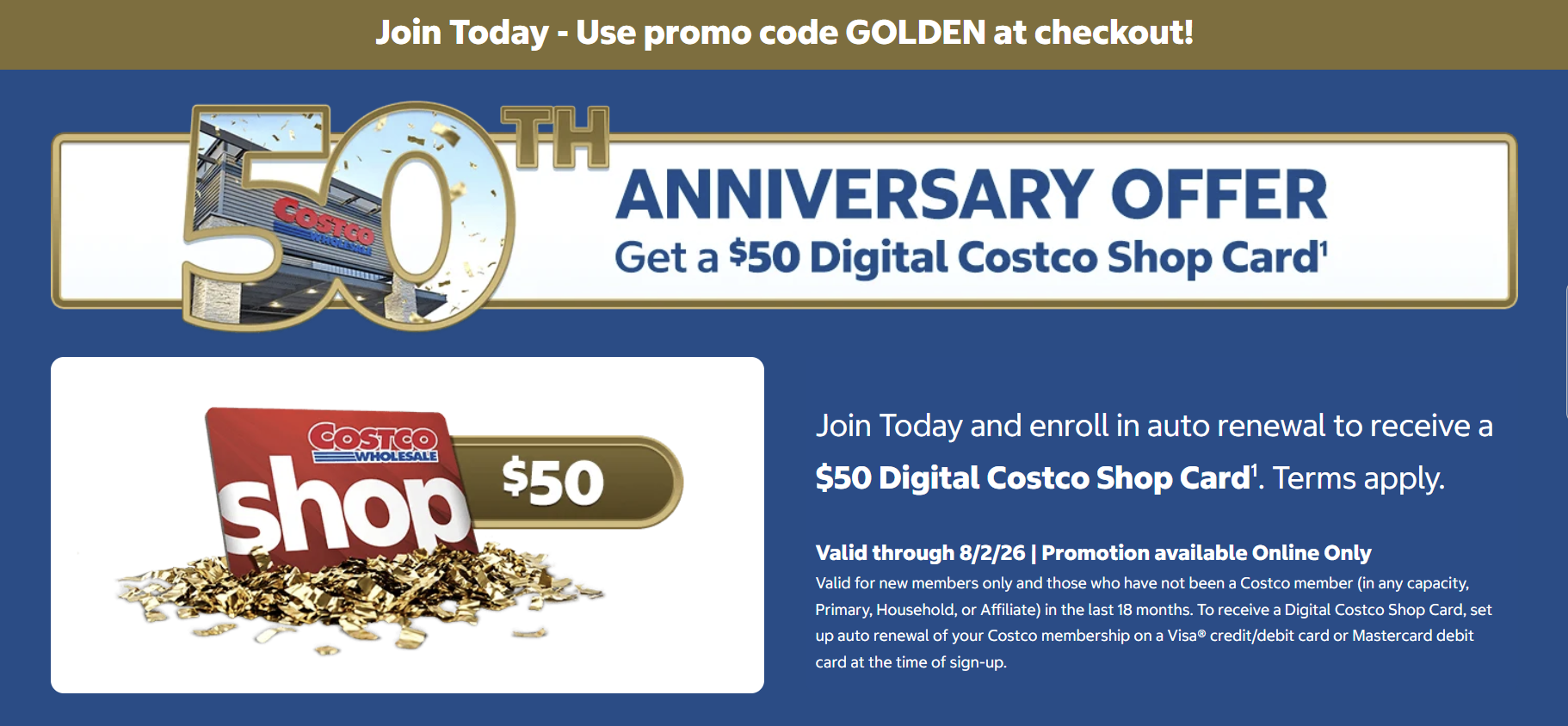 Get $50 in Costco Cash with purchase of a new membership
