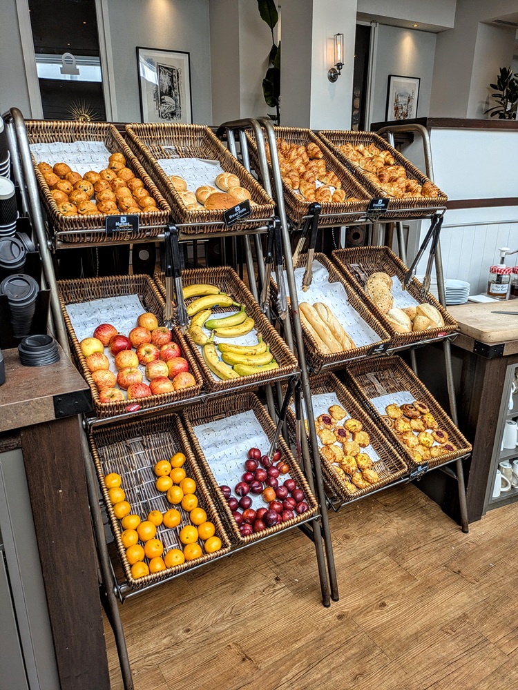 Glasgow Marriott, Scotland breakfast - Fruit, bread, pastries, etc.