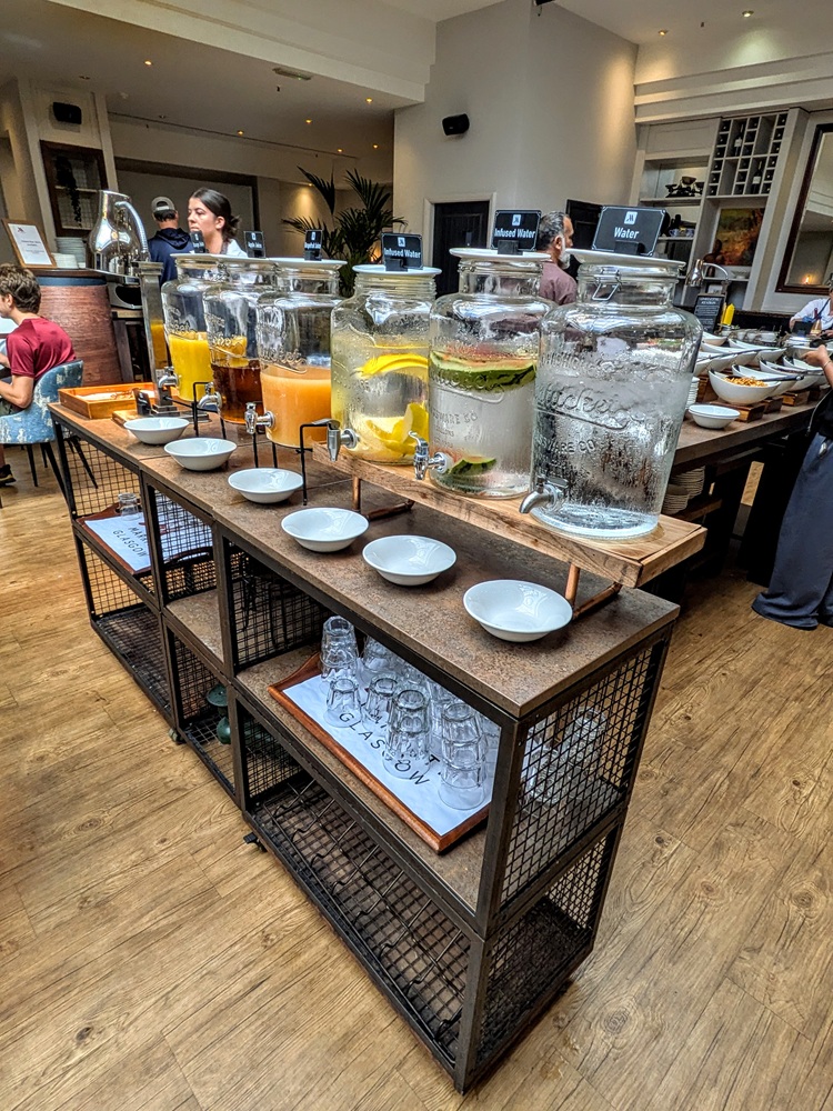 Glasgow Marriott, Scotland breakfast - Fruit juice & water