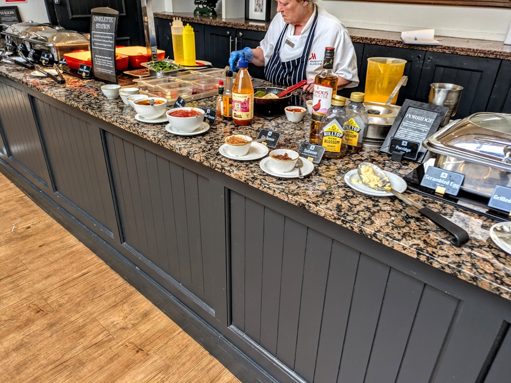 Glasgow Marriott, Scotland breakfast - Omelet station