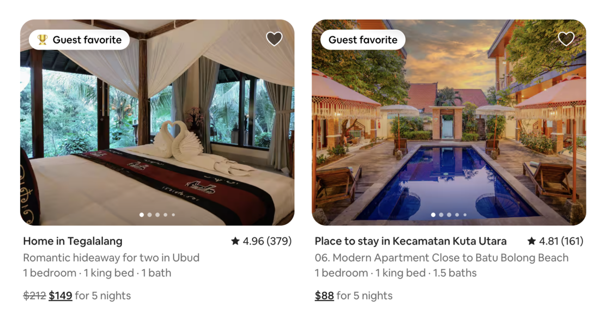 Low Airbnb prices in Bali