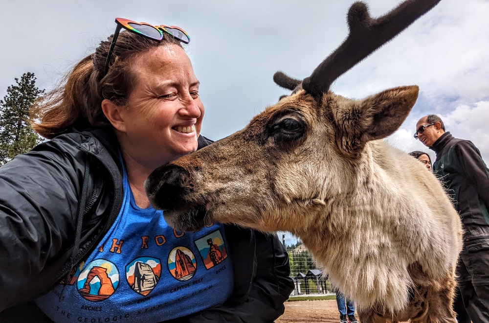Shae making friends at Leavenworth Reindeer Farm