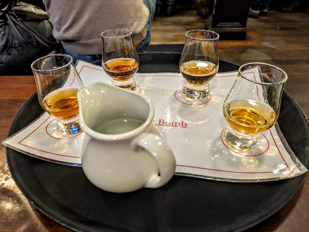 Sherry Bomb whisky flight at The Pot Still in Glasgow