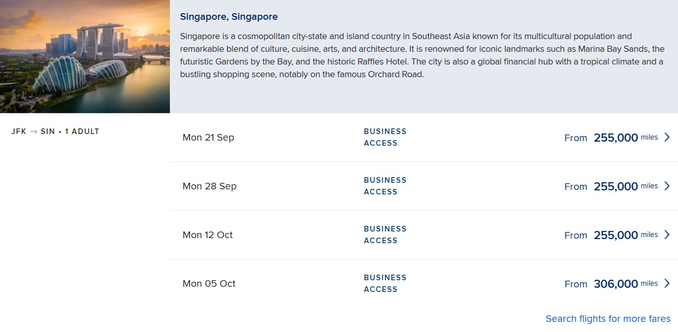Singapore Airlines search results 2