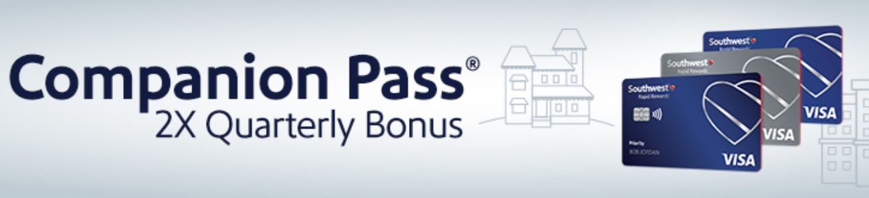 Southwest cardholder Companion Pass qualifying 2X points hotel lodging quarterly promotion