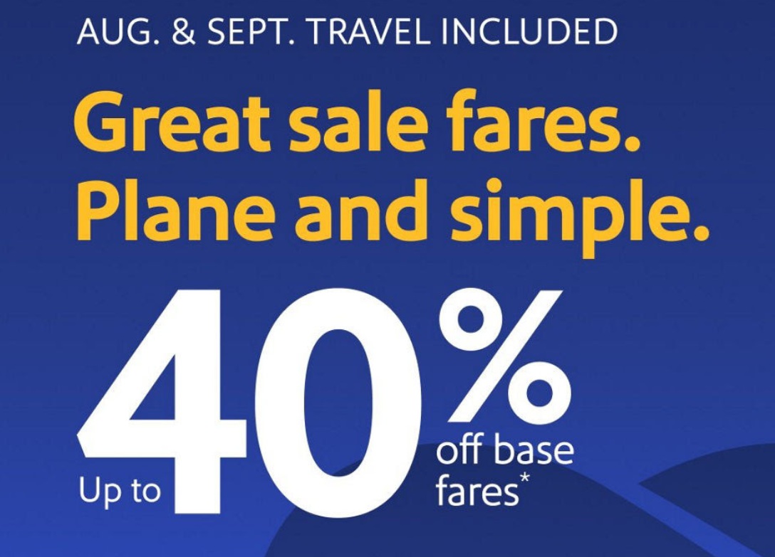 Southwest sale up to 40% off base fares