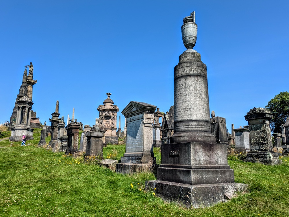 The Glasgow Necropolis, with the monument to John Knox at the top