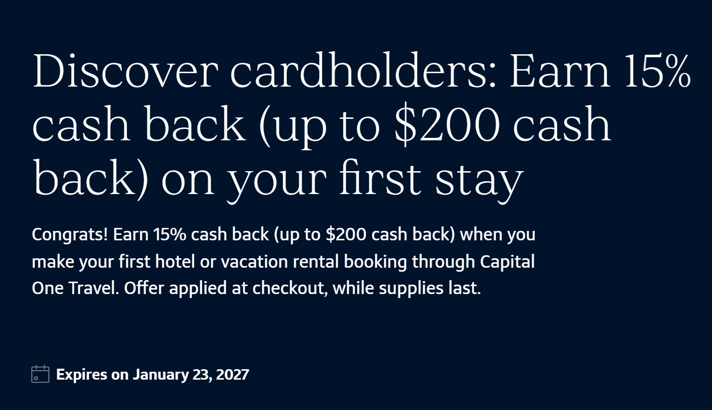 Discover Capital One Travel 15% cashback