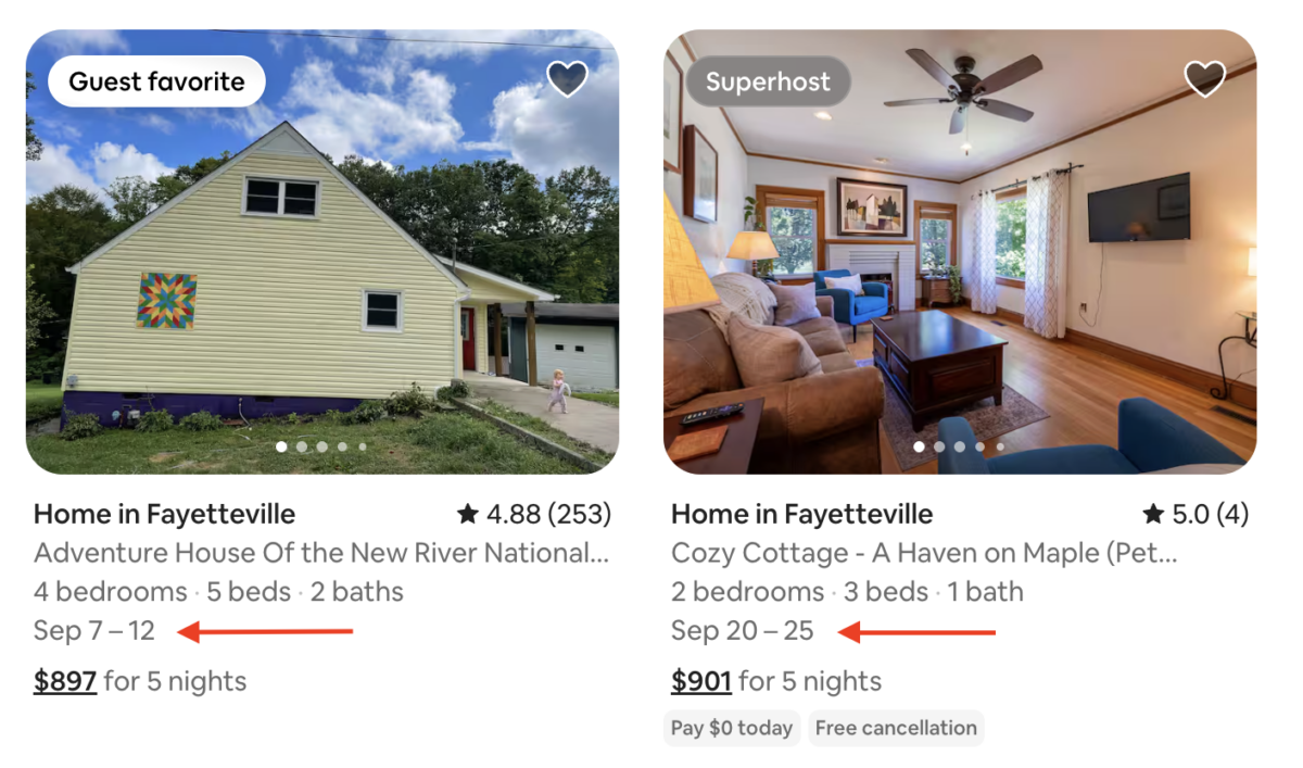 Varying dates in Airbnb flexible search results