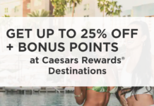 Wyndham Rewards Caesars Rewards promotion 2X points + 5,000 bonus points
