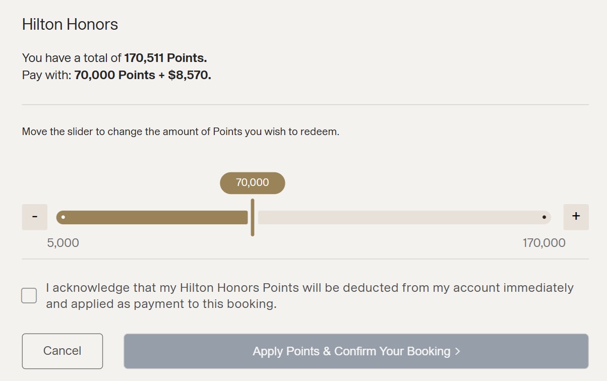 Hilton Honors Explora Journeys Points + Cash slider - redeem 70K points